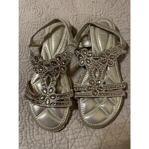 Yastrum Gold Embellished Comfort Strappy Flat Bling Sandals Sz 9 NWOT